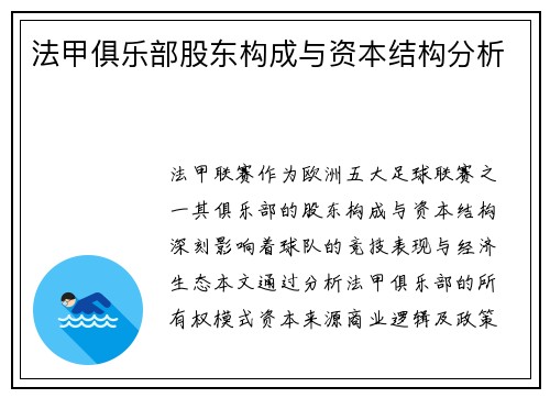 法甲俱乐部股东构成与资本结构分析